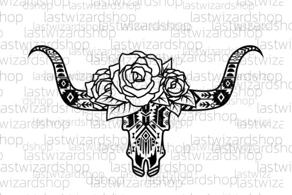 Cow Skull with Aztec Pattern Svg Graphics & Crafts