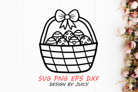 Easter Egg Basket with Ribbon Svg Graphics