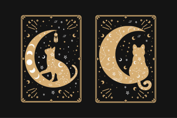 Magic Black Cat Celestial SVG Bundle: Graphics & Crafts