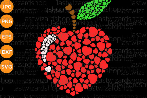 Red Apple Hearts Svg, Valentines Day Graphics