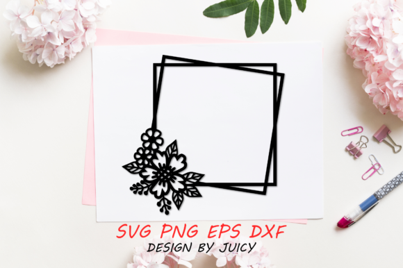 Square Double Frame Flower Wreath Svg: Graphics and Crafts